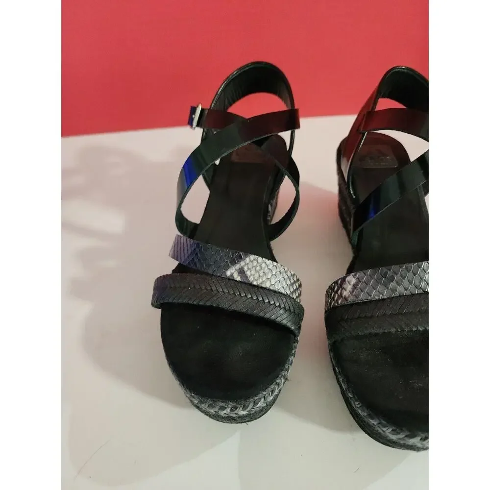 KANNA Espadrilles Womens Sandals Shoes Size 9 EUR 39 Black Strappy platform